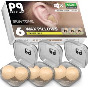PQ Wax Ear Plugs for Sleep - 6 Silicone Wax Earplugs for Sleeping and Swimming - Gel Ear Plugs for Noise Cancelling, Ear Protection - Sleeping Earplugs with Sound Blocking 32 Db (6-Pillows). Beige