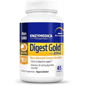 Enzymedica Digest Gold + ATPro, Maximum Strength Enzyme Formula, Prevents Bloating and Gas, 14 Key Enzymes Including Amylase, Protease, Lipase and Lactase, 45 Capsules (FFP)