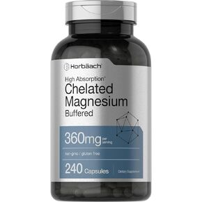Chelated Magnesium | 400mg | 240 Capsules | Non-GMO & Gluten Free Supplement | by Horbaach