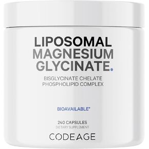Codeage Liposomal Magnesium Glycinate Supplement, 2-Month Supply, Bisglycinate Magnesium Chelate, Chelated Magnesium Mineral Pills, BioPerine Black Pepper Vitamins Capsules, Non-GMO Vegan, 240 ct