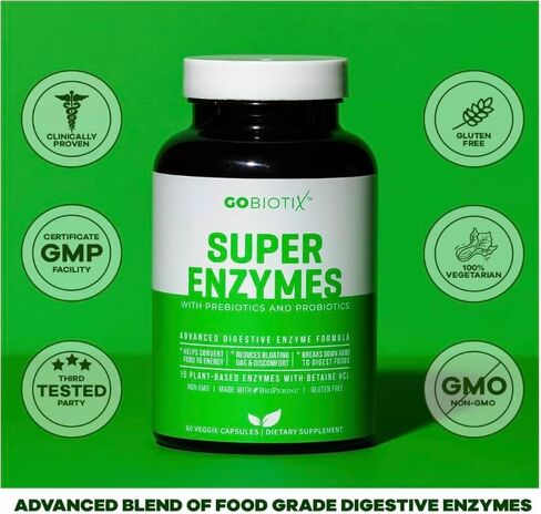 Super Enzymes Supplement - Digestive Enzymes with Prebiotics and Probiotics for Women and Men - Supports Gut Health, Gluten Digestion, Lactose Absorption, Plant Based Dietary Pills - 60 Capsules in Kuwait
