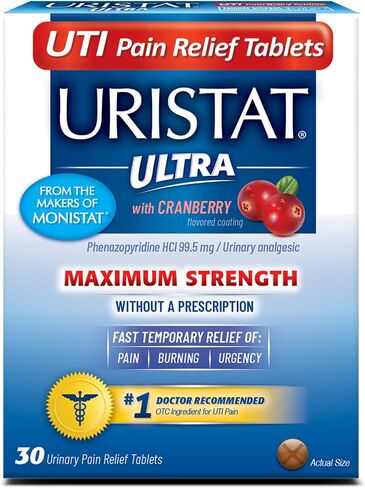 Uristat Ultra UTI Pain Relief Tablets, Fast Urinary Tract Infection Relief of Urinary Pain, Burning, Urgency, Maximum Strength, Cranberry Flavored Coating, 30 Tablets in Saudi Arabia