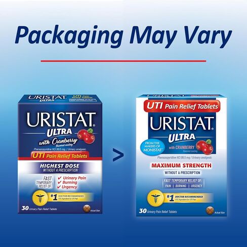 Uristat Ultra UTI Pain Relief Tablets, Fast Urinary Tract Infection Relief of Urinary Pain, Burning, Urgency, Maximum Strength, Cranberry Flavored Coating, 30 Tablets in Saudi Arabia