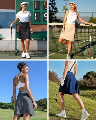 تنورة تنس من SPEED MATE بطول الركبة للنساء، تنورة رياضية للجولف، تنورة غير رسمية عالية الخصر قابلة للتنفس مع جيوب in Kuwait