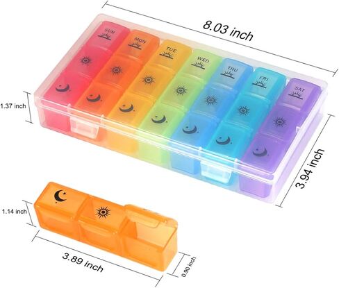 Weekly Pill Boxes and Organizer Travel Pill Case 7 Day 3 Times A Day Large Compartments Medication Reminder Daily Pill Container for Fish Oil Vitamins Capsules and Supplements, Gray in Kuwait