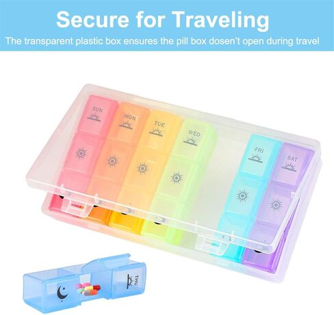 Weekly Pill Boxes and Organizer Travel Pill Case 7 Day 3 Times A Day Large Compartments Medication Reminder Daily Pill Container for Fish Oil Vitamins Capsules and Supplements, Gray in Kuwait