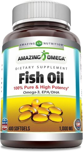 Amazing Omega Fish Oil 1000 mg 200 Softgels Supplement | Omega-3, 180mg EPA. 120mg DHA | High Potency in Saudi Arabia