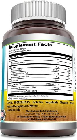 Amazing Omega Fish Oil 1000 mg 200 Softgels Supplement | Omega-3, 180mg EPA. 120mg DHA | High Potency in Saudi Arabia