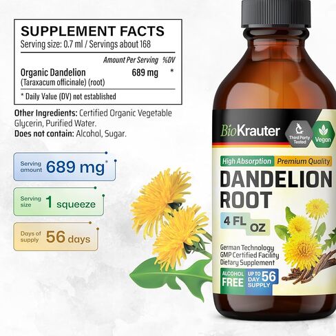Dandelion Root Liquid Extract - Organic Dandelion Tincture - Vegan Dandelion Root Drops Supplement for Cleansing, Digestive Function & Immunity - 2 Fl. Oz in Kuwait