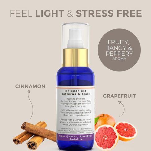 Protection Crystal Aura Spray - Lavender and Lemongrass Essential Oil Blend, Black Tourmaline, Smoky Quartz and Citrine - 3.4 fl.oz in Kuwait