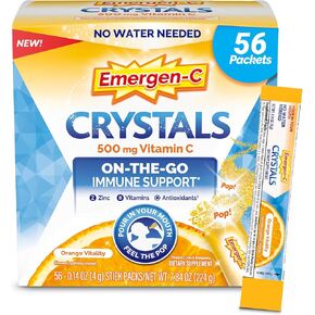 Emergen-C Crystals, On-The-Go Immune Support Supplement with Vitamin C, B Vitamins, Zinc and Manganese, Orange Vitality - 56 Stick Packs