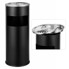 POWLAB Trash Can Outdoor Waste Container Square Stainless Steel Trash Can with Removable Inner Bucket for Disposal Commercial Waste Container 9.45‘’ x 9.45‘’ x 24.02‘’-Black
