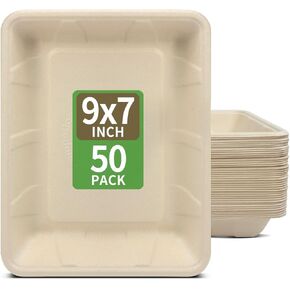 bloomoon 50 Pack 14 Inch Heavy-Duty Disposable Food Trays for Party, Compostable Large Paper Plates Platters Serving Crawfish, Lobster, Crab, BBQ, Big Holiday Feast, Seafood Party Supplies