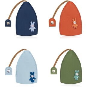 FuninCrea 4PCS Key Case, PU Car Key Case Key Pouch with Rope and Snap-fastener, Cute Rabbit Pattern Key Fob Case for Car Key