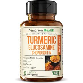 Turmeric & Glucosamine Chondroitin Joint Support Supplement for Women and Men. with Turmeric and Ginger, Boswellia, MSM, and Black Pepper (Bioperine) for Joint Health & Immune Support. 60 Capsules