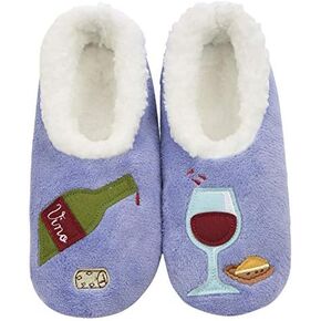 Snoozies Pairable Slipper Socks | House Slippers for Women, Fuzzy Slipper Socks |ith Unique Designs, Non Slip Socks - Wine O|lock - Medium