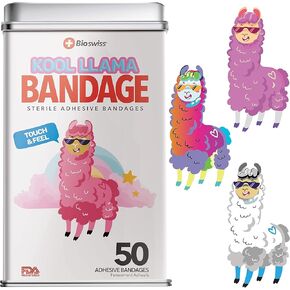 BioSwiss Bandages, Llama Shaped Self Adhesive Bandage, Latex Free Sterile Wound Care, 50 Count