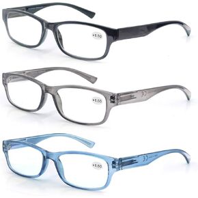 MODFANS 3 Pack Plastic Frame Spring Hinges Reading Glasses Vintage Quality Comfort for Men and Women +2.00