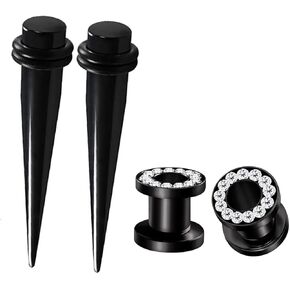 HEKEUOR 316L Surgical Steel Tapers and Screw Tunnels Ear Stretching Kit Gauges Plugs 7mm/1G, 9mm