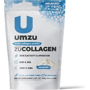 UMZU zuCollagen Protein - Multi Collagen Protein, Support Skin, Hair, Joints, and Muscle Recovery - Unflavored, 80 Calories, 20 Grams Protein - 1 Scoop Per Serving (20 Servings)