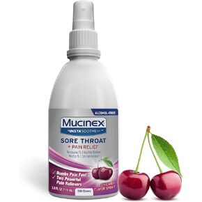 Mucinex InstaSoothe Sore Throat + Pain Relief Spray, Powerful with Soothing Cherry Flavor, 3.8 Fl Oz