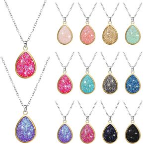 Hicarer 12 Pieces Teardrop Crystal Necklace Cubic Zirconia Pendant Necklace Jewelry for Women Girls