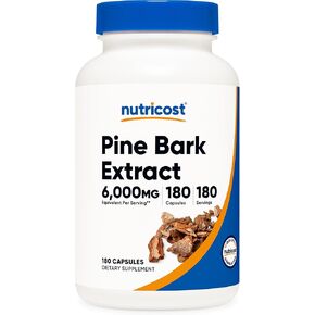 Nutricost Pine Bark Extract 6000mg Equivalent, 180 Capsules, 300mg Standardized to Contain 95% Proanthocyanidins - Vegetarian, Non-GMO and Gluten Free