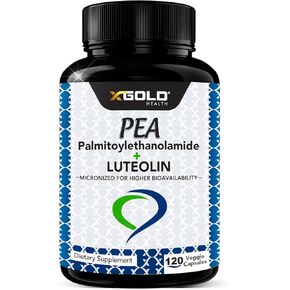Palmitoylethanolamide 630 mg + Luteolin Standardized 98%- Micronized Pea 99% Highly Purified and Bioavailable - Made in USA - Supplement for Men and Women - 120 Veggie Capsules