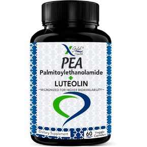 Palmitoylethanolamide 630 mg + Luteolin Standardized 98%- Micronized Pea 99% Highly Purified and Bioavailable - Made in USA - Supplement for Men and Women - 120 Veggie Capsules