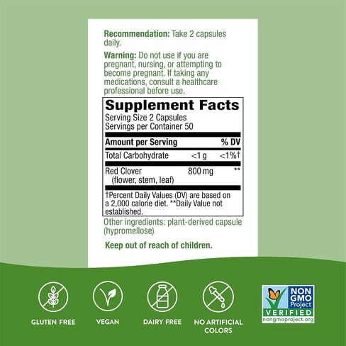 Nature's Way Red Clover Blossom Herb, Traditional Women's Health Support*, 800 mg per serving, 100 Vegan Capsules in Saudi Arabia