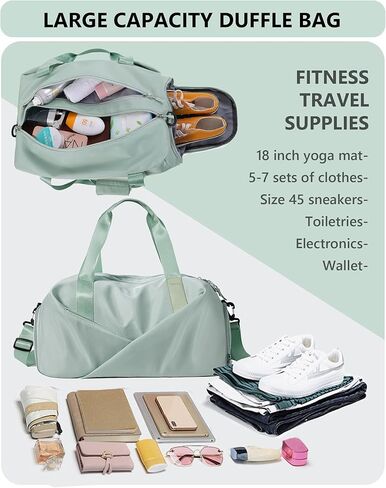 حقيبة من القماش الخشن مقاس 18 بوصة من Unineovo للنساء مع حقيبة أدوات الزينة، وحقائب رياضية سعة 30 لترًا مع جيب مبلل وحجرة للأحذية، وحقيبة سفر من القماش الخشن مع أكمام بعجلات، وحقيبة ليلية، ورياضة، والسفر، وصالة الألعاب الرياضية، واليوجا in Kuwait