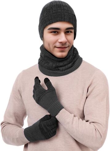 KRATARC Winter Warm Scarf Beanie Hat Glove Neck Gaiter Set Adult Men Women Outdoor in Kuwait