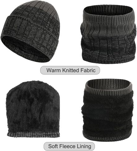 KRATARC Winter Warm Scarf Beanie Hat Glove Neck Gaiter Set Adult Men Women Outdoor in Kuwait