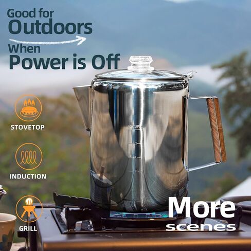MEREZA Camping Coffee Pot Stovetop Coffee Maker Percolator Campfire Coffee Pot Stainless Steel Coffee Pot Camping Outdoors Home 9 Cup No Aluminum & Plastic Fast Brew in Kuwait