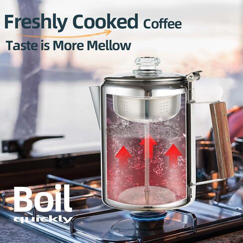 MEREZA Camping Coffee Pot Stovetop Coffee Maker Percolator Campfire Coffee Pot Stainless Steel Coffee Pot Camping Outdoors Home 9 Cup No Aluminum & Plastic Fast Brew in Kuwait