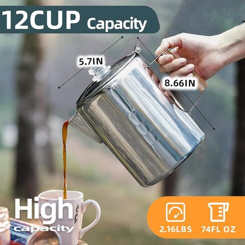 MEREZA Camping Coffee Pot Stovetop Coffee Maker Percolator Campfire Coffee Pot Stainless Steel Coffee Pot Camping Outdoors Home 9 Cup No Aluminum & Plastic Fast Brew in Kuwait
