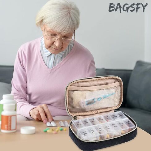 BAGSFY Pill Organizer Case 2 Times a Day- Weekly Medicine Organizer Travel Pill Box with Removable Seven-Day Medicine Case Container for Fish Oil, Vitamin, Supplement in Saudi Arabia