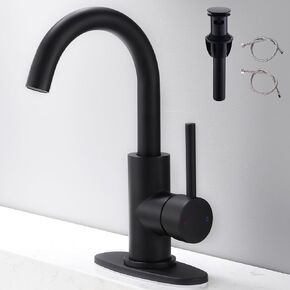 FROPO Gold Bathroom Faucets with Pop-Up Drain, Modern Single Hole Bathroom Sink Faucet with Deck Plate Single Handle Lavatory Faucet Brushed Gold Bar Vanity Faucet