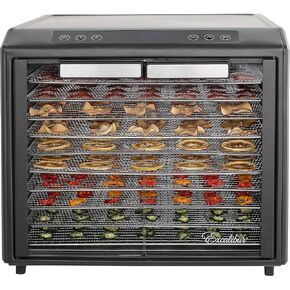 Excalibur Electric Food Dehydrator Performance Series 10-Tray with Adjustable Temperature Control Includes Stainless Steel Drying Trays Glass Door Top View Window and LED Display Progress Bar, Black