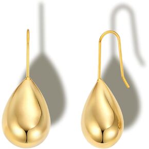 2 Pairs Chunky Gold Hoop Earrings for Women Girls Lightweight -14K Gold Plated -Made in KOREA -Teardrop Open Hoops, Hypoallergenic Fashion Jewelry for Gift