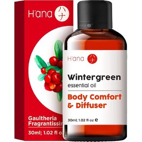 H’ana Wintergreen Essential Oil for Aches - 100% Pure & Natural Therapeutic Grade Aromatherapy for Refreshing, Wintergreen Crisp & Woodsy Scent - Wintergreen Oil Essential Oil (1 fl oz)