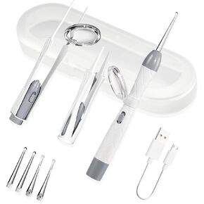 GRADENAIZE Ear Wax Removal Tool, Ear Cleaner for Baby Childred Using with LED Light Magnifiers, Ear Wax Cleaner Earwax Removal Kit with Tweezers and Storage Box, Earwax Remover 7PCS Kits Green