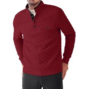 PLEPAN Men's Quilted Sweatshirt Long Sleeve Casual Stand Collar Button Fleece Pullover Sweatshirts