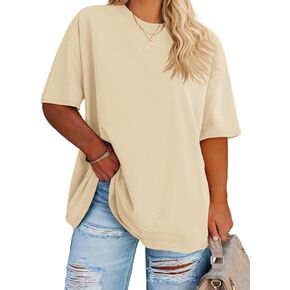 Fisoew Women's Plus Size T Shirts Oversized Tees Summer Half Sleeve Crew Neck Tunic Tops