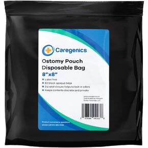 Ostomy Pouch Disposable Bag 8"x8" by Caregenics (60 Count in a Bag)