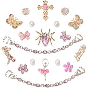Arugaga Bling Shoe Charms for Girls Women, Designer Jewelry Shoe Charms Pearl Diamond Shoe Decoration with Pearl Rhinestone Chain Charms Colg Sandals Accessories