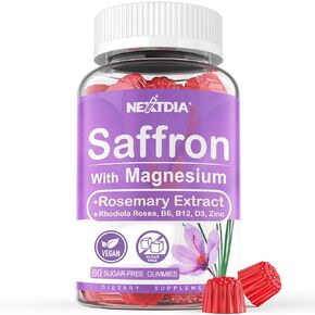 Saffron Supplements Gummies - 4 Months Supply - 100% Pure Saffron Extract 88.5mg, 450mg Blend for Mood, Calm Nerve, Focus, w/ Magnesium Glycinate, Vitamin D3, Rosemary, Rhodiola, Sugar-Free, 2Pack