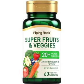 Piping Rock Fruits and Veggies Supplement | 60 Capsules | Superfood Fruit and Vegetables Vitamins | with Prebiotic Blend | Vegetarian Formula | Non-GMO, Gluten Free