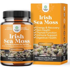 Organic Irish Sea Moss Capsules - Sea Moss and Bladderwrack Capsules with Burdock Root Superfood Blend for Immune Support Heart Health Fertility Joint Health and Thyroid Support for Women and Men