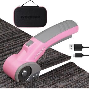 WORKPRO 4V Cordless Electric Scissors With 2 blades, Fabric, Leather, Carpet and Cardboard Cutter, Rechargeable Powerful shears with Storage Case